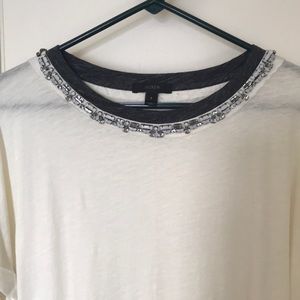 J Crew Ivory Jewel Neck T Shirt Loose Fit Small